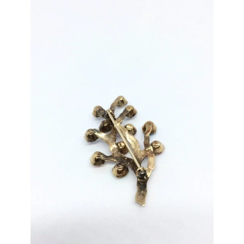 Vintage VAN DELL Brooch 12k Gold Filled Branch Multicolor Rhinestone UV Glow